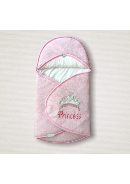 Yenidoğan Princess Nakışlı Çizgi Efektli Kız Bebek Klasik Kundak Bebek Battaniyesi