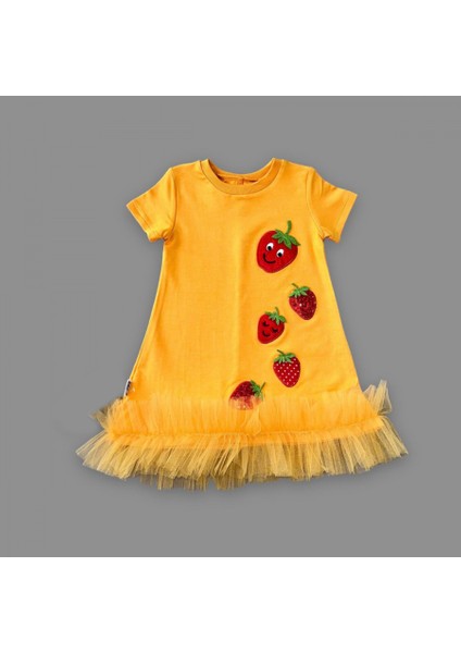 1-2-3 Yaş Payetli Çilekler Nakışlı Eteği Fırfırlı Jile Kız Çocuk Elbisesi fiyatları