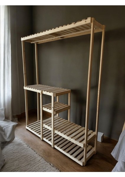 Ahşap Çam Açık Elbise Dolabı modelleri