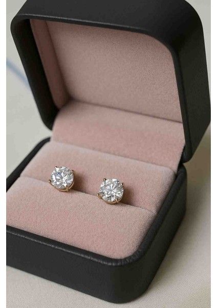 4 Karat Zirkon Taşlı 14 Ayar Altın Kaplama 925 Ayar Gümüş Küpe – Nikel Içermez