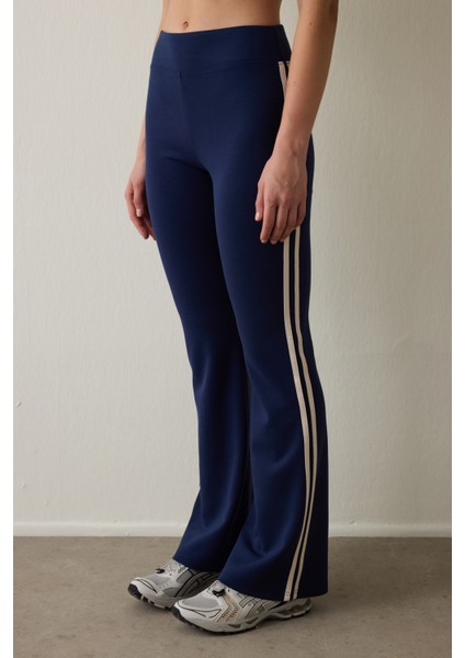 Lacivert Modal Flare (Ispanyol Paça) Yüksek Bel Pantolon