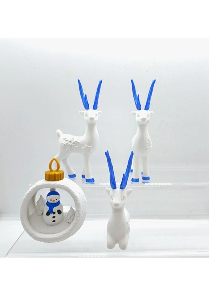 Yılbaşı 4’lü Geyik Figür Seti – Beyaz Mavi Boynuzlu Geyik ve Kardan Adam Kar Küresi fırsatları