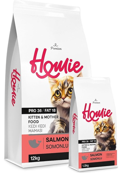 Düşük Tahıllı Somonlu Yavru ve Anne Kedi Maması 12KG (1.5 kg Hediyeli)