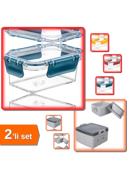 3 Adet Vakumlu Saklama Kabı 375 ml + 2 Katlı Kapaklı Sefer Tası Beslenme Kabı - 2li Set V9Y9K5