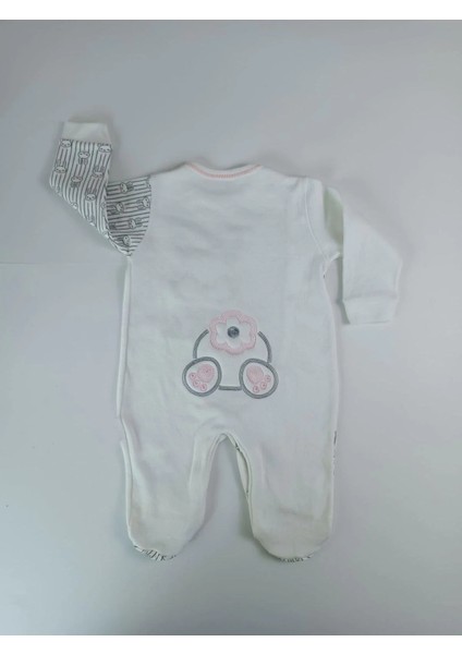 0-3 3-6 Ay Minik Tavşan Nakışlı Boydan Çıtçıt Kapamalı Kız Erkek Bebek Tulumu Ekru modelleri