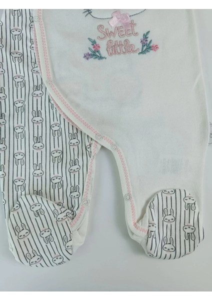 0-3 3-6 Ay Minik Tavşan Nakışlı Boydan Çıtçıt Kapamalı Kız Erkek Bebek Tulumu Ekru indirimleri