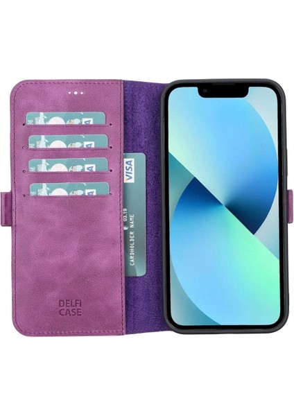 Apple iPhone 13 Pro Max Uyumlu Deri Cüzdanlı Kılıf Rustik Mor indirimleri
