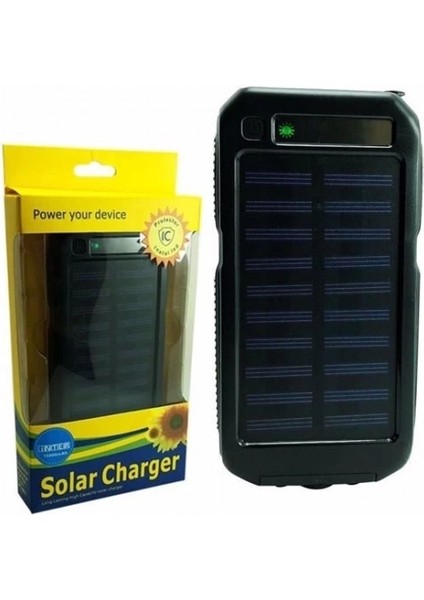 Güneş Enerjili Işıklı Solar Taşınabilir USB Girişli Şarj Cihazı Powerbank 15000 Mah