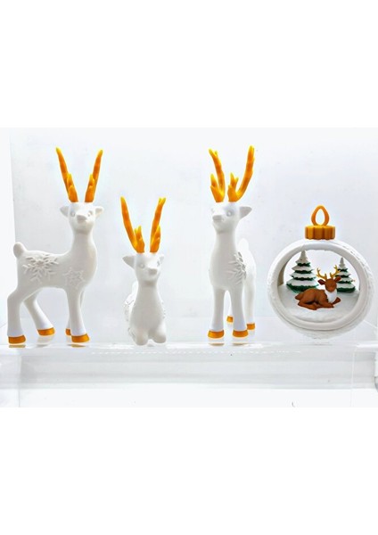 Yılbaşı 4’lü Geyik Figür Seti – Beyaz Altın Boynuzlu Geyik ve Kar Küresi Dekor Seti fırsatları