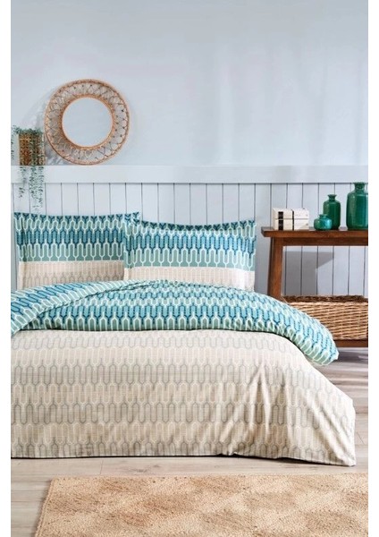 Özdilek Çift Kişilik Ranforce Nevresim Takımı Flame Stitch Mavi