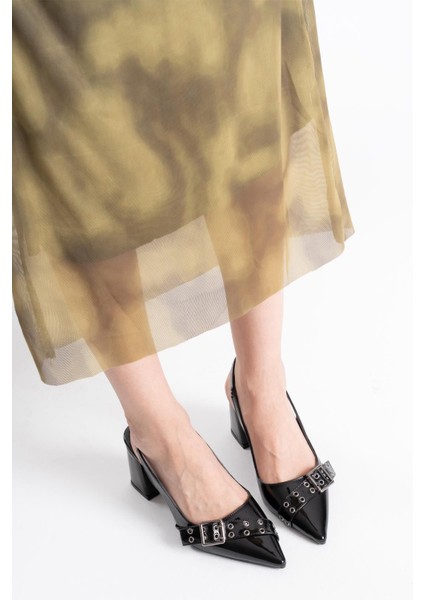 Keira Siyah Rugan Kadın Topuklu Ayakkabı