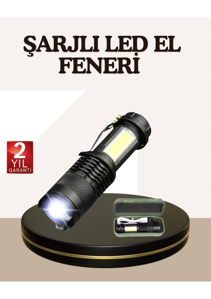 Küçük Boy Şarjlı LED El Feneri Taşınabilir Klipsli