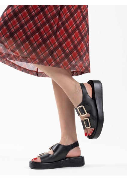 Shery Siyah Cilt Sandalet