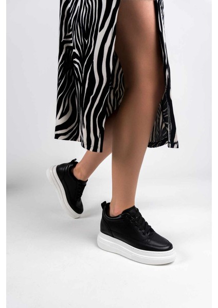 Lauren Kadın Gizli Topuk Beyaz Tabanlı Siyah Spor Ayakkabı