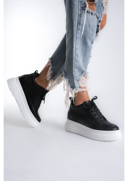 Lauren Kadın Gizli Topuk Beyaz Tabanlı Siyah Spor Ayakkabı