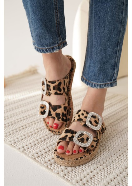 Tyna Süet Leopar Taşlı Kadın Terlik