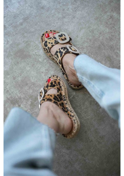 Tyna Süet Leopar Taşlı Kadın Terlik