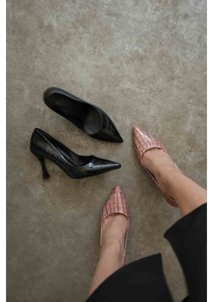 Harper Kadın Siyah Kroko Rugan Stiletto