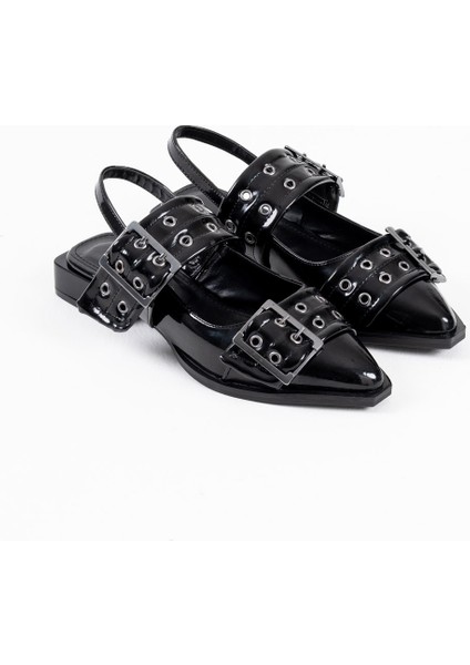 Pony Siyah Rugan Kemer Detaylı Kadın Topuklu Ayakkabı modelleri