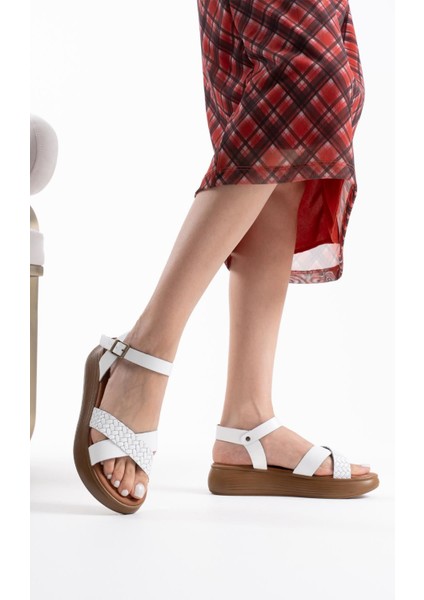 Orwell Beyaz Hakiki Deri Sandalet