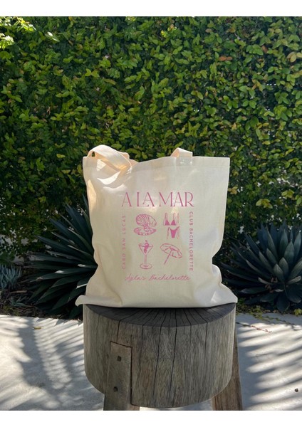 Sahil Plaj Tote Çantası: Bekarlığa Veda Partisi Için El Çizimi Tasarım