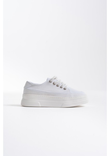 Glown Kadın Beyaz Keten Spor Ayakkabı