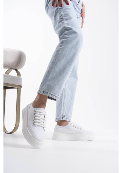 Glown Kadın Beyaz Keten Spor Ayakkabı