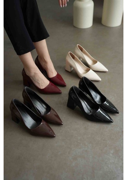 Valeria Acı Kahve Rugan Kadın Topuklu Ayakkabı