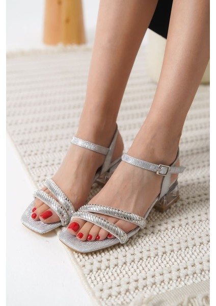 Rule Gümüş Taşlı Kadın Topuklu Sandalet