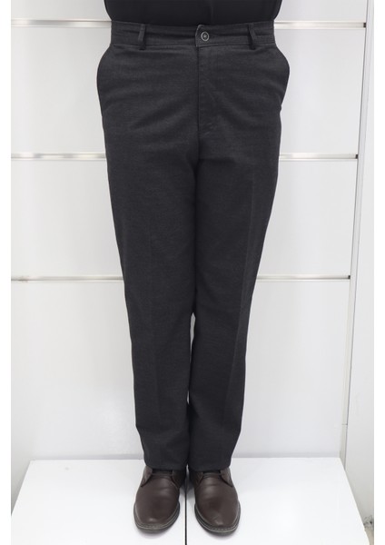 Fistan Store Erkek Düz Yüksek Bel Rahat Kalıp Yandan Cepli Boru Paça Büyük Beden Kışlık Keten Pantolon