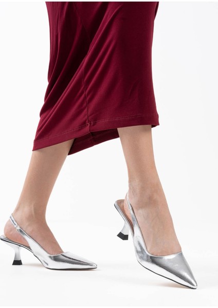 Angelica Kadın Gümüş Kırışık Rugan Topuklu Ayakkabı indirimleri