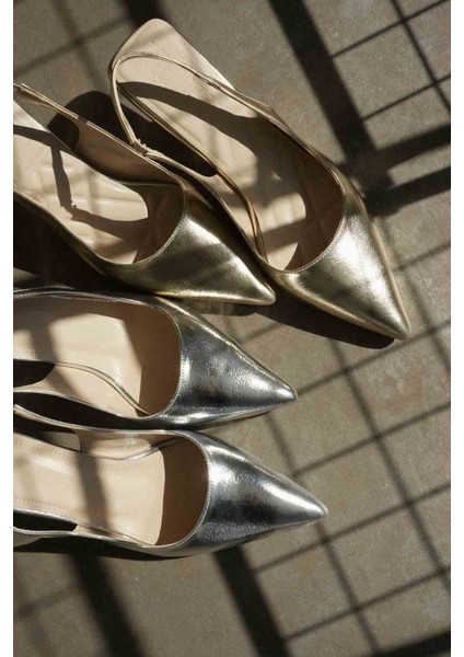 Angelica Kadın Gümüş Kırışık Rugan Topuklu Ayakkabı