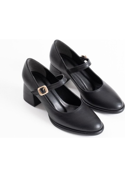 Kelly Siyah Cilt Kadın Topuklu Ayakkabı