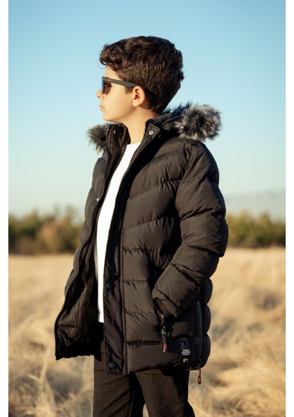 Çıkaralıbilen Kapüşonlu Içi Peluş Kürklü Şişme Çocuk Mont