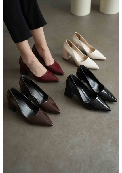 Valeria Siyah Rugan Kadın Topuklu Ayakkabı