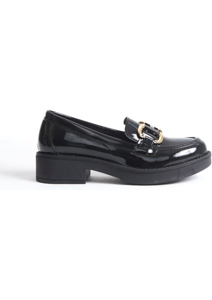 Caro Rugan Siyah Gold Tokalı Kadın Loafer