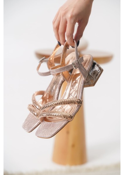 Rule Rose Gold Taşlı Kadın Topuklu Sandalet