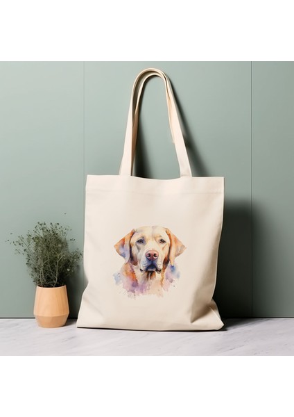Labrador Retriever Köpek Tote Çantası, Suluboya Köpek, %100 Pamuklu Çevre Dostu Alışveriş Çantası, Ömürlük Çanta