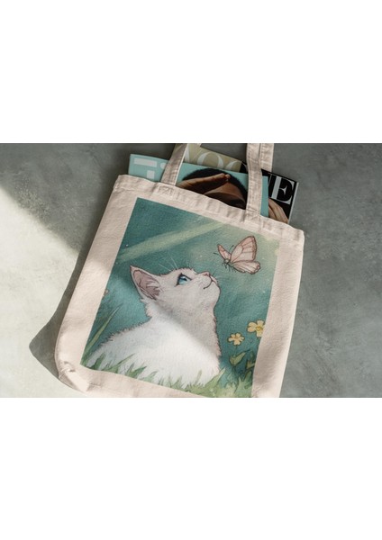 Anime Kitty Tote Çanta - Estetik Tote Çanta, Anime Tote Çanta, Yeniden Kullanılabilir Çanta modelleri