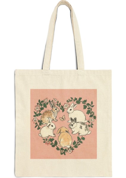 Coquette Garden Bunnies Tote Çanta - Estetik Tote Çantalar, Şirin Tote Çantalar, Estetik Tote Çantalar, Şirin Kitap Çantaları fiyatları