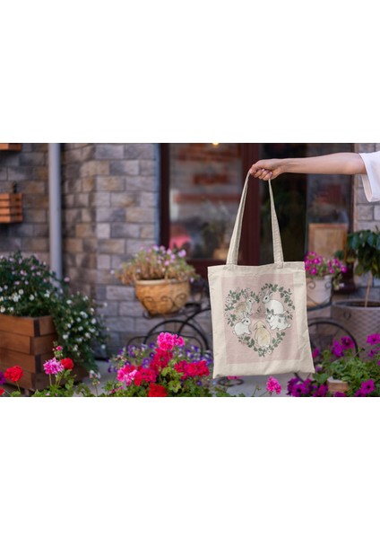 Coquette Garden Bunnies Tote Çanta - Estetik Tote Çantalar, Şirin Tote Çantalar, Estetik Tote Çantalar, Şirin Kitap Çantaları modelleri