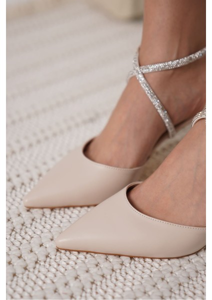 Fiona Taşlı Kadın Bej Topuklu Ayakkabı