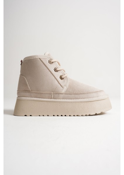 Elena Kadın Bej Kışlık Içi Kürklü Kalın Taban Bot