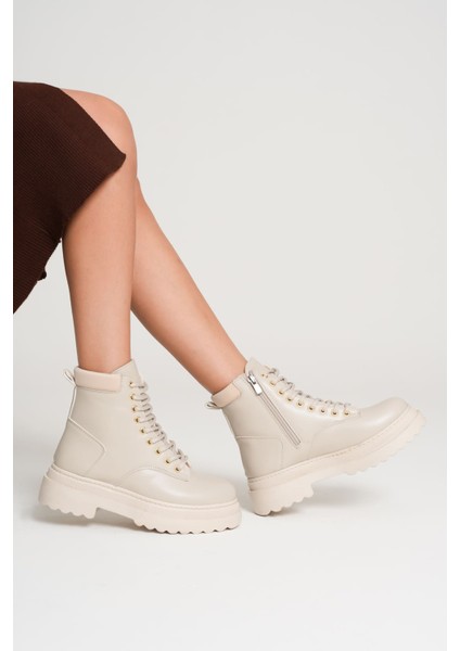 Fiora Özel Tasarım Kadın Kışlık Kalın Tabanlı Bej Bot fiyatları