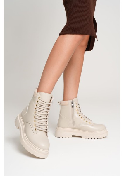 Fiora Özel Tasarım Kadın Kışlık Kalın Tabanlı Bej Bot indirimleri