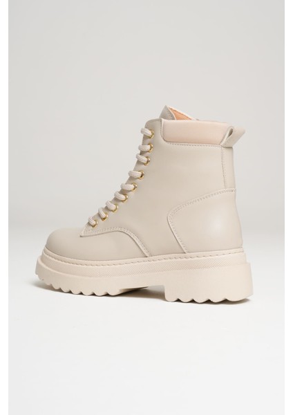 Fiora Özel Tasarım Kadın Kışlık Kalın Tabanlı Bej Bot