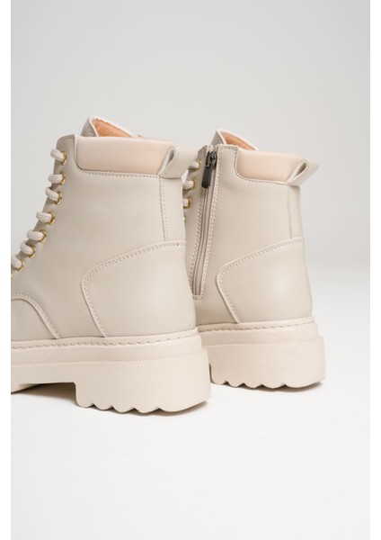 Fiora Özel Tasarım Kadın Kışlık Kalın Tabanlı Bej Bot