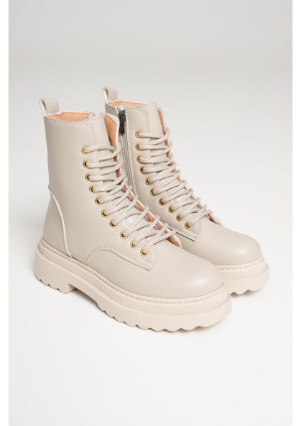 Karma Özel Tasarım Kışlık Bej Kalın Tabanlı Kadın Bot modelleri