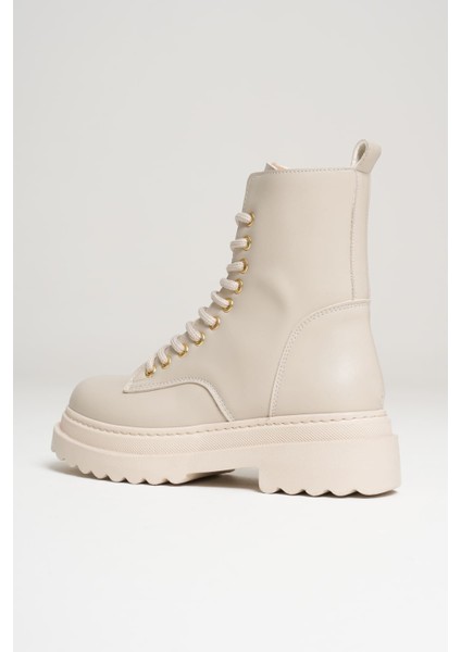 Karma Özel Tasarım Kışlık Bej Kalın Tabanlı Kadın Bot