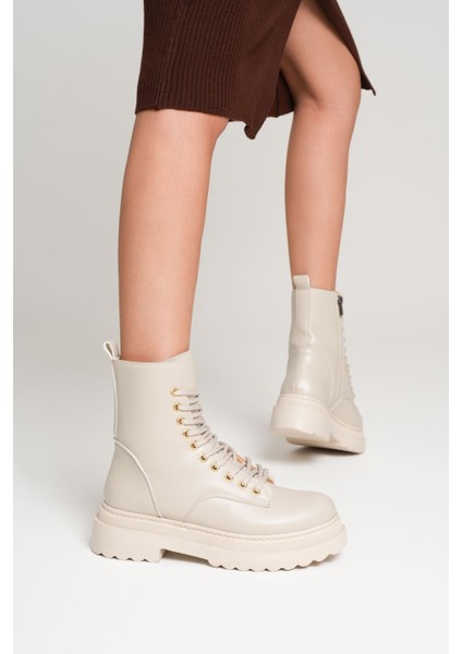 Karma Özel Tasarım Kışlık Bej Kalın Tabanlı Kadın Bot